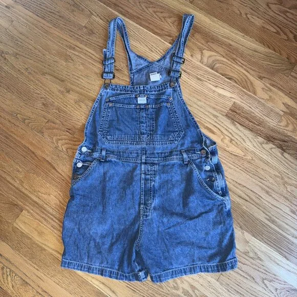 Vintage Calvin Klein Bib Overalls Shorts Jeans Denim Womens L Double Stone Wash - Picture 12 of 16
